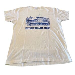 Vintage Hanes Fifty-Fifty T-Shirt Historic Wallace Idaho‎ Graphic Yellow Large